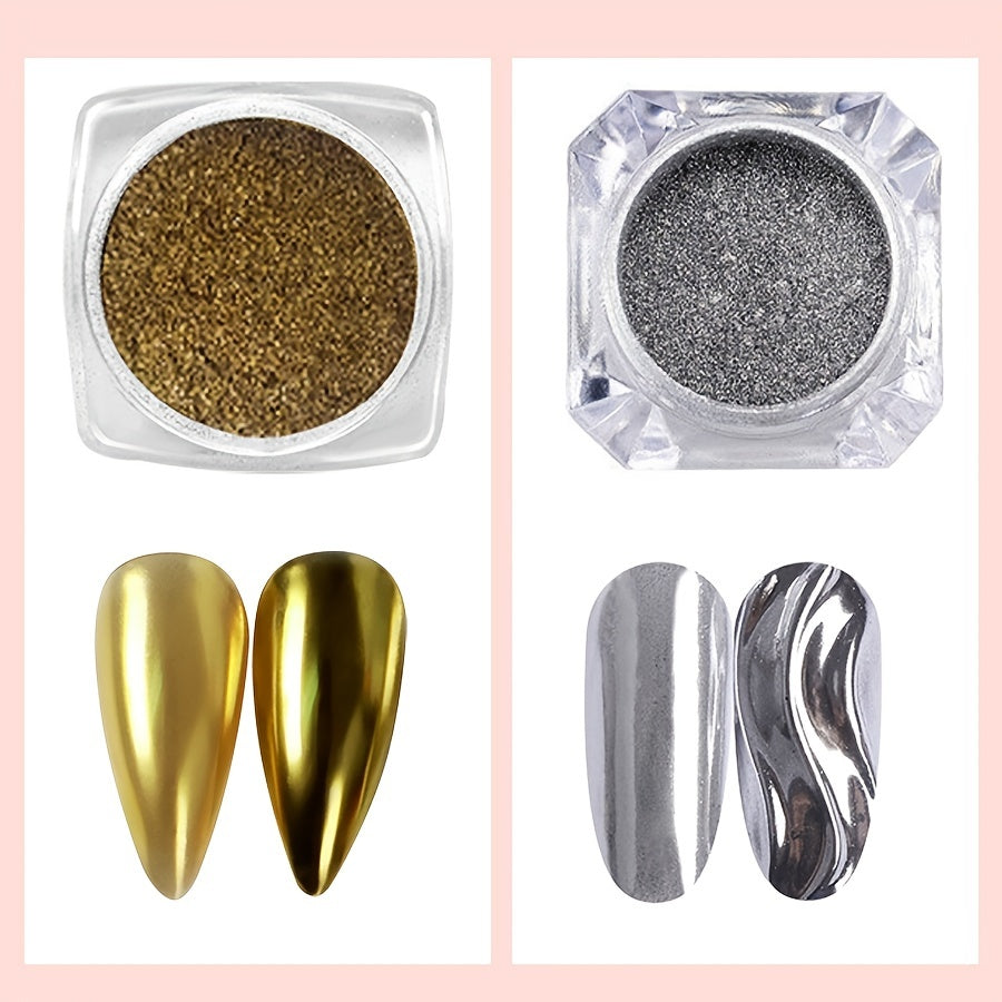 Nails
Magic Mirror Chrome Nail Powder Holographic Laser Silvery Golden Nail Powder Pigment, Shinny Glitter Nail Art Dust Nail Powder For Manicure Decorations