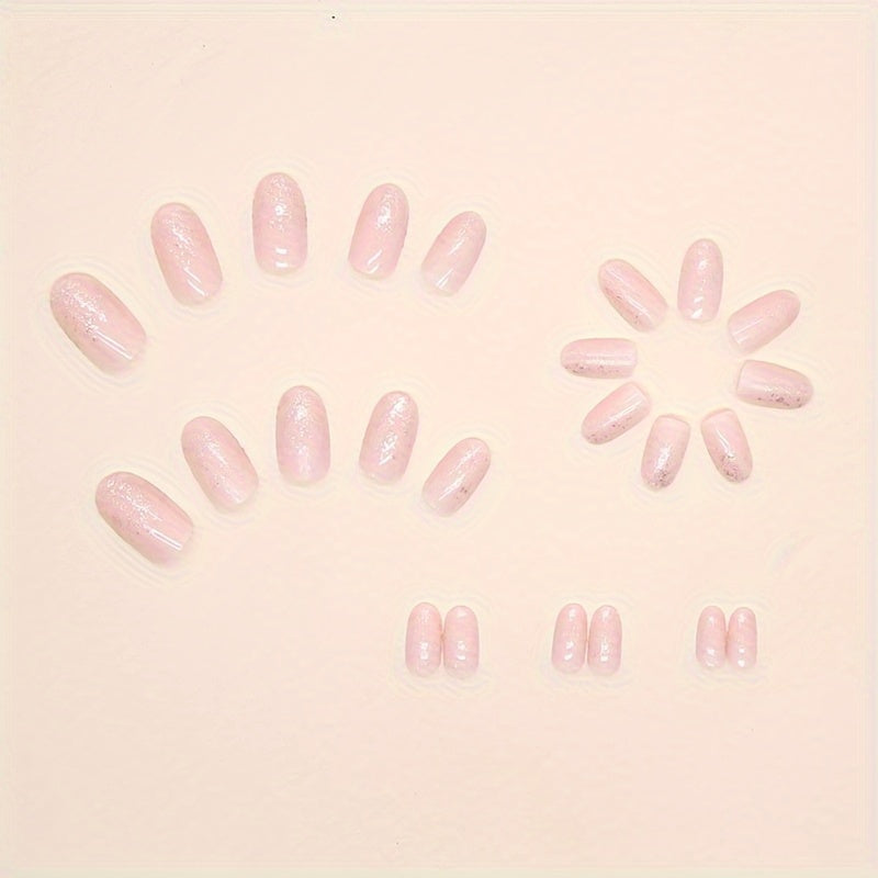 Nails
24pcs Glittering Pink Press-On Nails, Shimmering Silvery Accents, Dreamlike Milky Way Design, Ready-to-Wear False Nail Kit, Easy Application Box Set