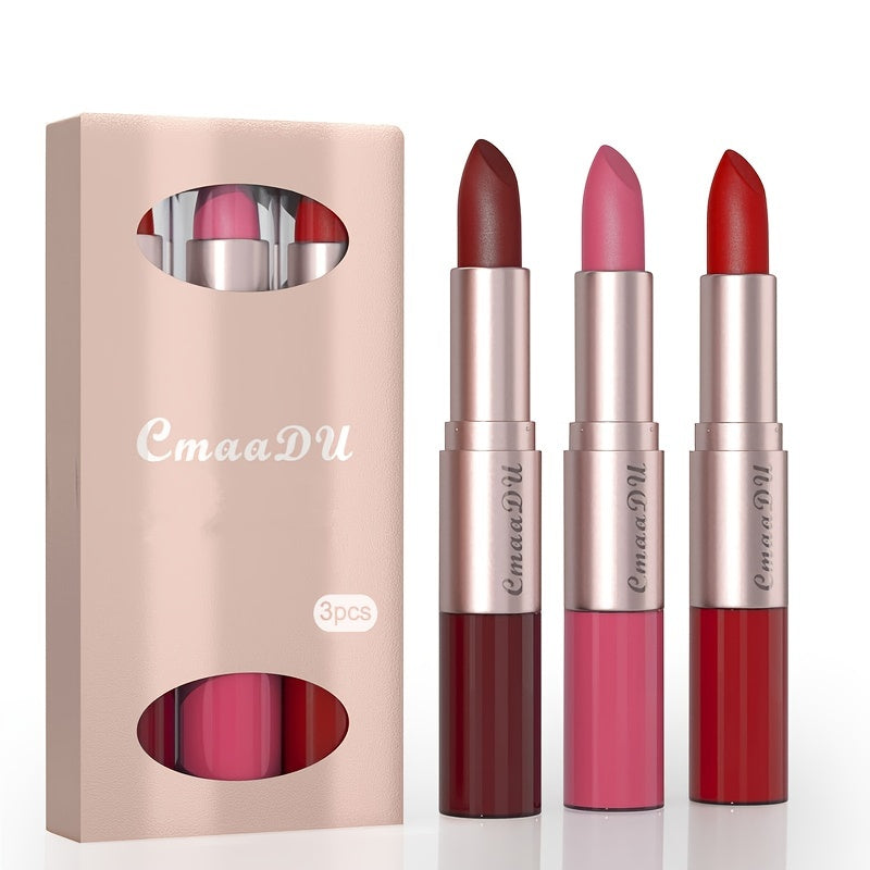 Makeup Long-Lasting 3-Color Lipstick & Lip Gloss Set - Double Headed Design for Natural, Lustrous Texture - Perfect Valentine's Day Gift for Women Valentine's Day Gifts