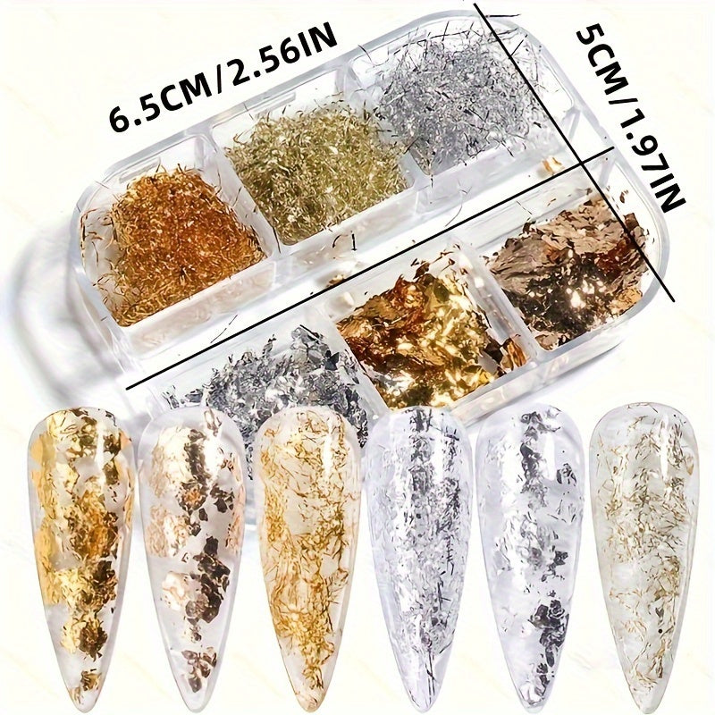 Nails
Holographic Glitter Nail Art Foil Flakes 3D Sparkly Aluminum Foil Flake Sequins Nail Art Supplies Golden Silver Nail Foil Glitter Designs Irregular Line Strip Nail Glitter For Acrylic Nails