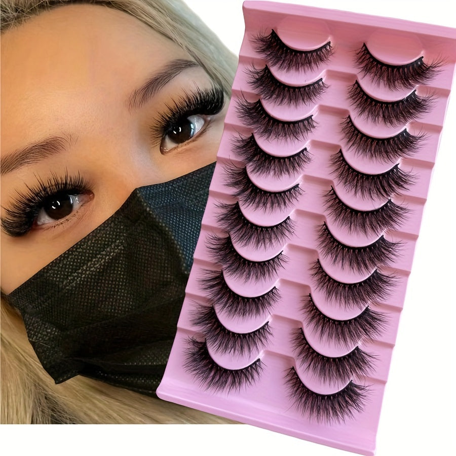 False Eyelashes
False Eyelashes, 10 Pairs Fluffy Volume Faux Mink Lashes, Thick Naturally Full Lashes, Cat Eye Dramatic Style Fake Eyelashes