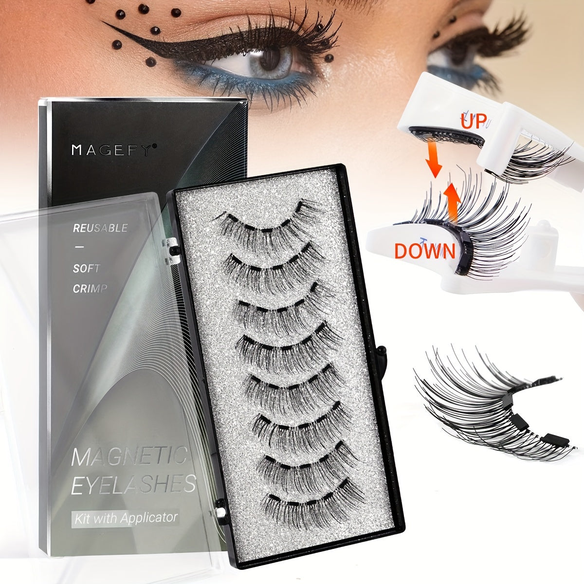 False Eyelashes
2 Pairs Of Magnetic False Eyelashes With Applicator, Cat Eye Lashes, No Glue, Reusable Magnetic Lashes, Natural And Thick, Suitable For Daily Parties