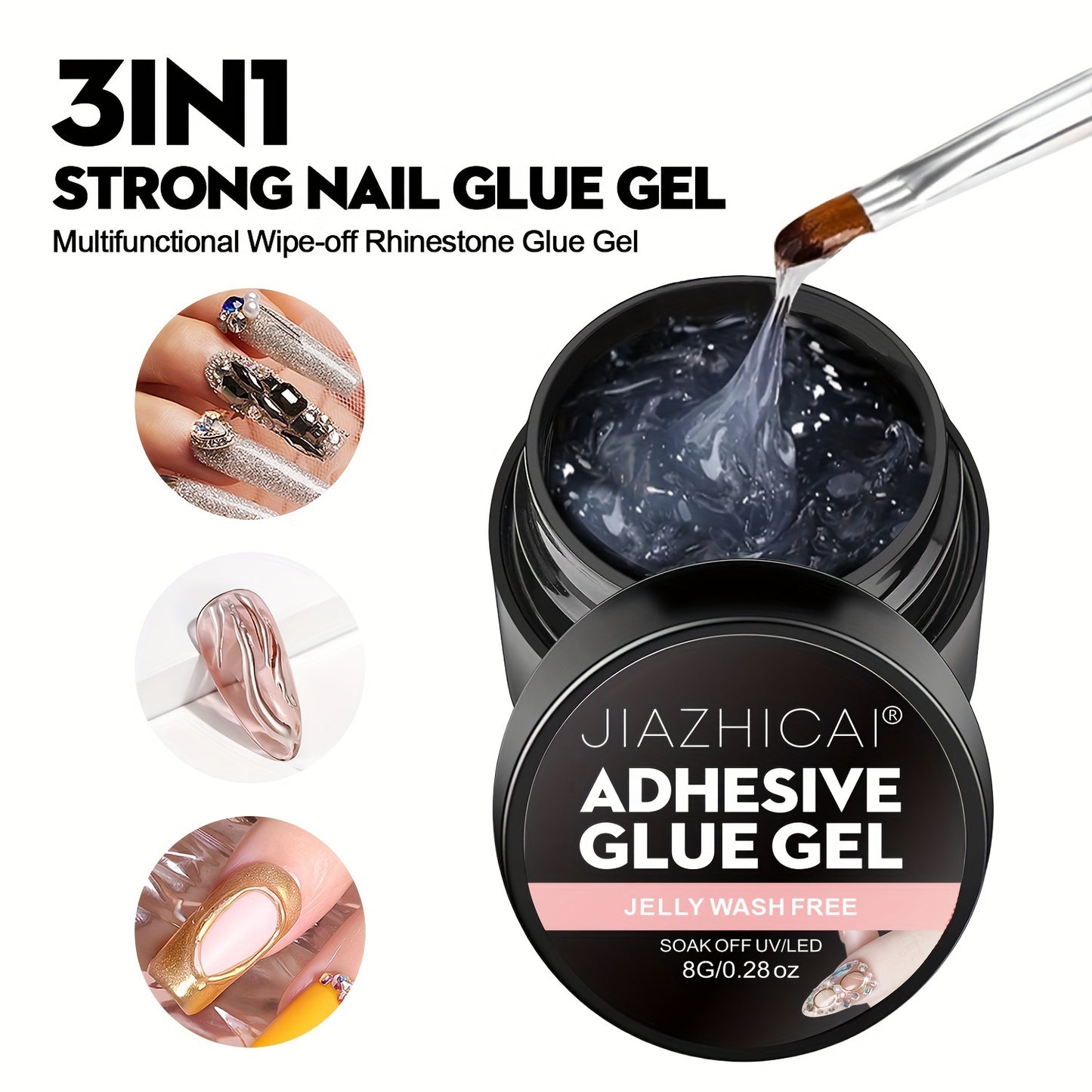 Nails
Super Strong Adhesive Gel, Multifunctional Nail Glue For Rhinestones, Jelly Wash Free Soak Off UV/LED, Magic 3D Nail Art Gel