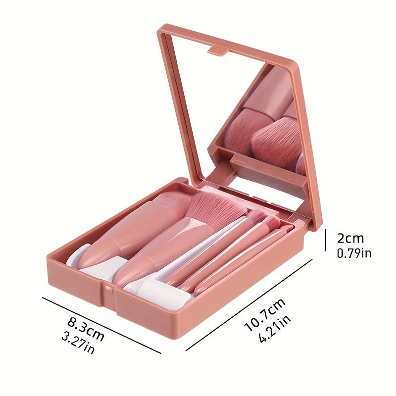 Beauty Tools
5pcs/set Portable Mini Makeup Brush Set With Mirror And Case - Soft Fiber Hair Powder And Eye Shadow Brushes For Professional Beauty Tools