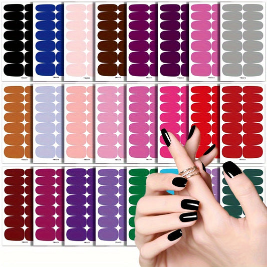 Nails
24 Sheet Solid Color Full Wrap Nail Polish Stickers, Nail Strips Self-Adhesive Gel Nail Strips,Nail Art Decals For Home Women Girls Nail Decorations Including 6 Nail Files