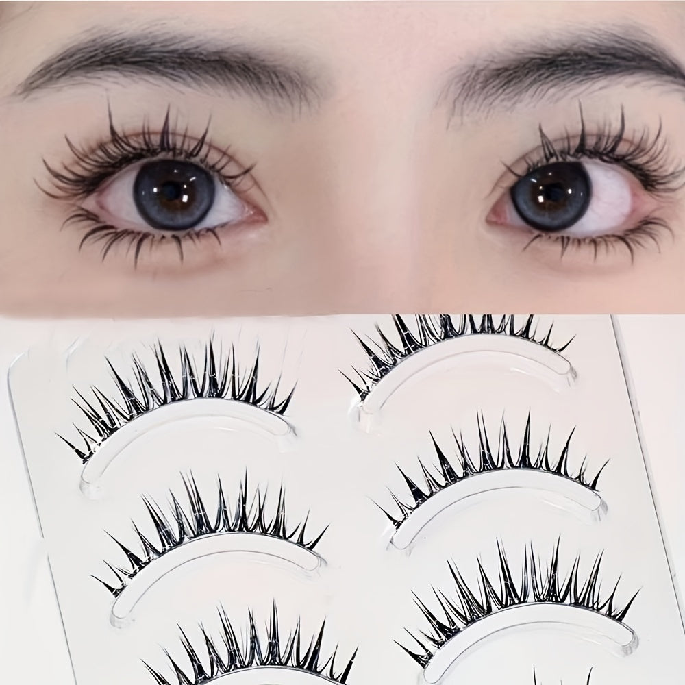 False Eyelashes
5 Pairs Comic Wheat Ear Wet Look Eyelashes With Thin Stem, Transparent Soft Stem, Comfortable For Upper Eyes, Fairy Manga Style Self-adhesive False Eyelashes