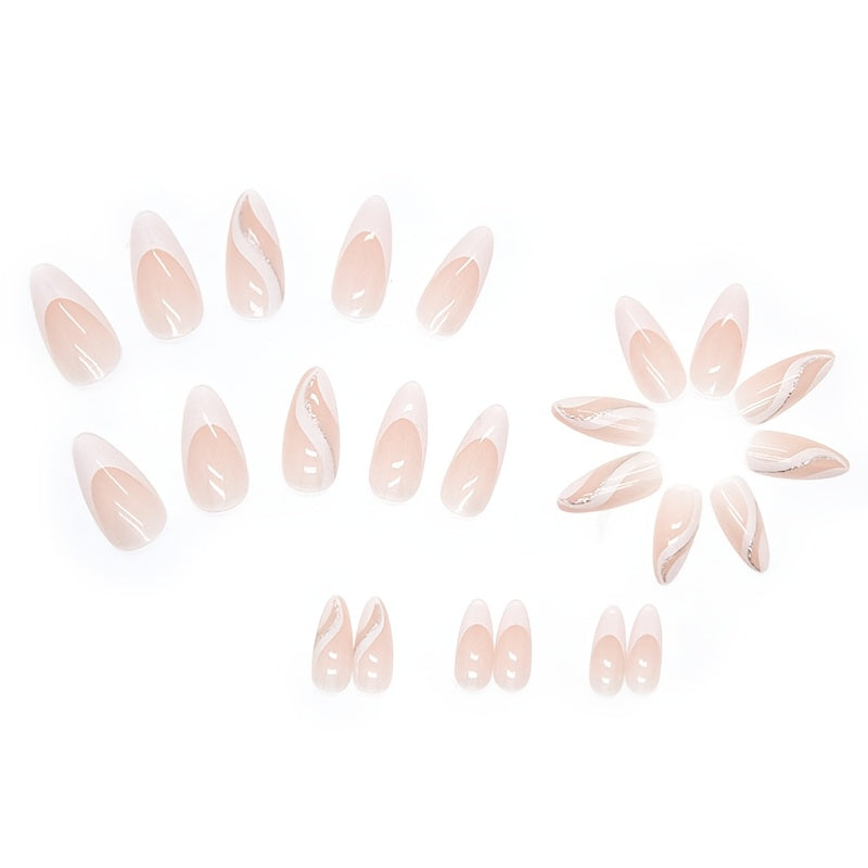 Nails
24pcs White French Tips Press On Nails, Medium Almond Fake Nails With White And Glitter Line Design, Glossy Full Cover False Nails For Women And Girls