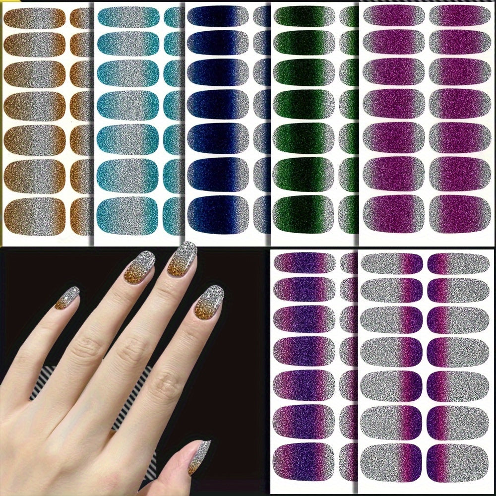 Nails
14pcs Gradient Glitter Design Nail Art Stickers, Full Wrap Nail Art Decals With 6 Nail Files, Nail Art Supplies For Women And Girls