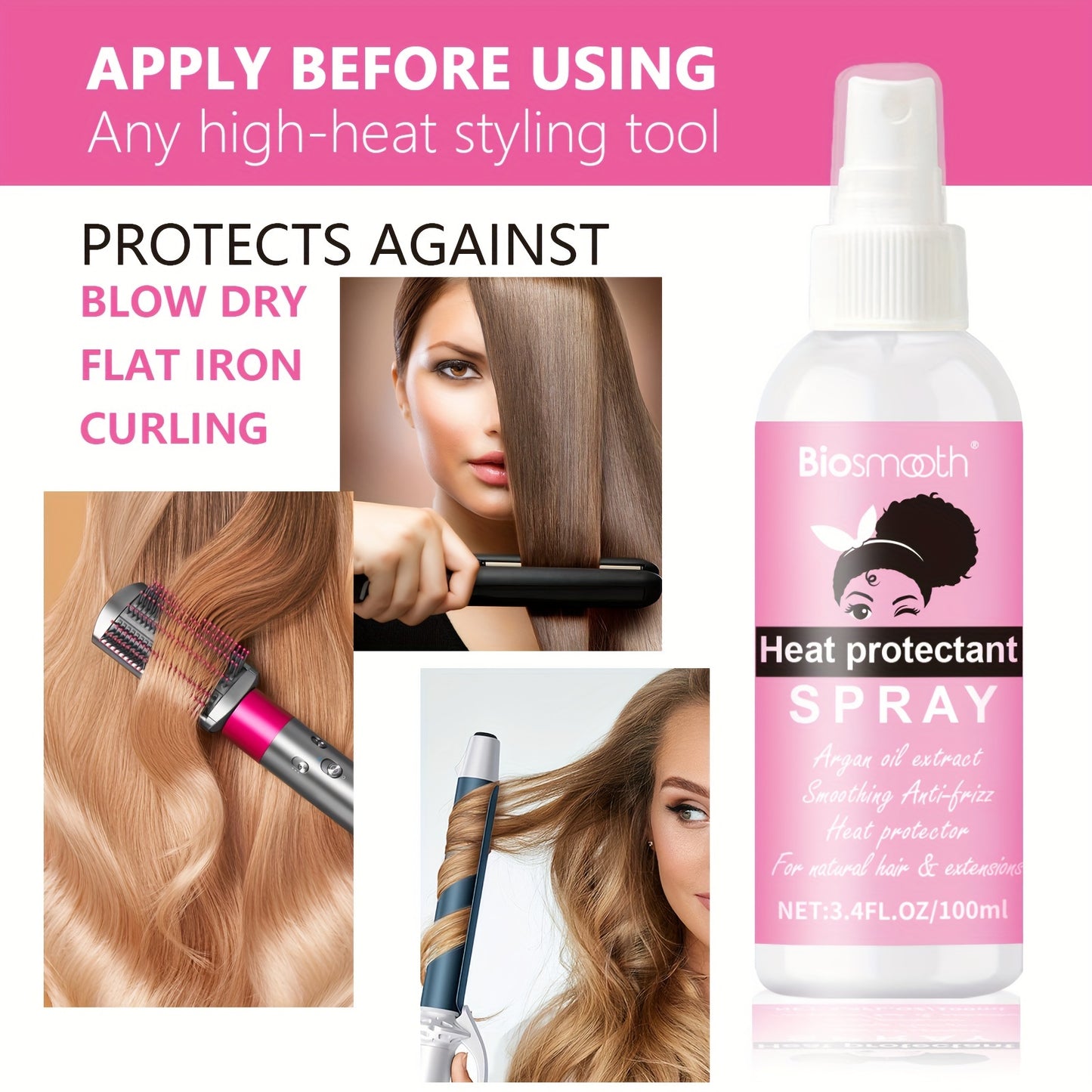 Hair Care
100ml Heat Protectant Spray, Safe Ingredients, Keratin Smoothing Heat Protection Spray