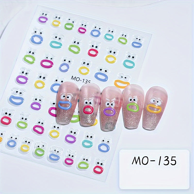 Nails
5D Embossed Jelly Nail Art Stickers, Funny Expression Design Nail Art Decals For Nail Art Decoration,Self Adhesive Nail Art Supplies For Women And Girls