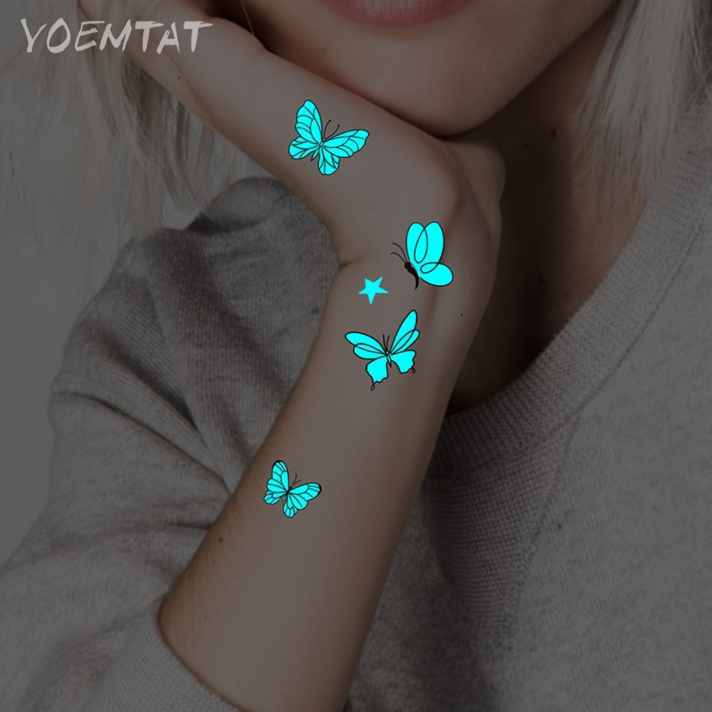 Temporary Tattoos
1pc Temporary Tattoo, Flower Branch Star Butterfly Leaves Pattern Tattoo Sticker, Luminous Glow Waterproof Temporary Tattoo Sticker, Body Art Fake Tattoos