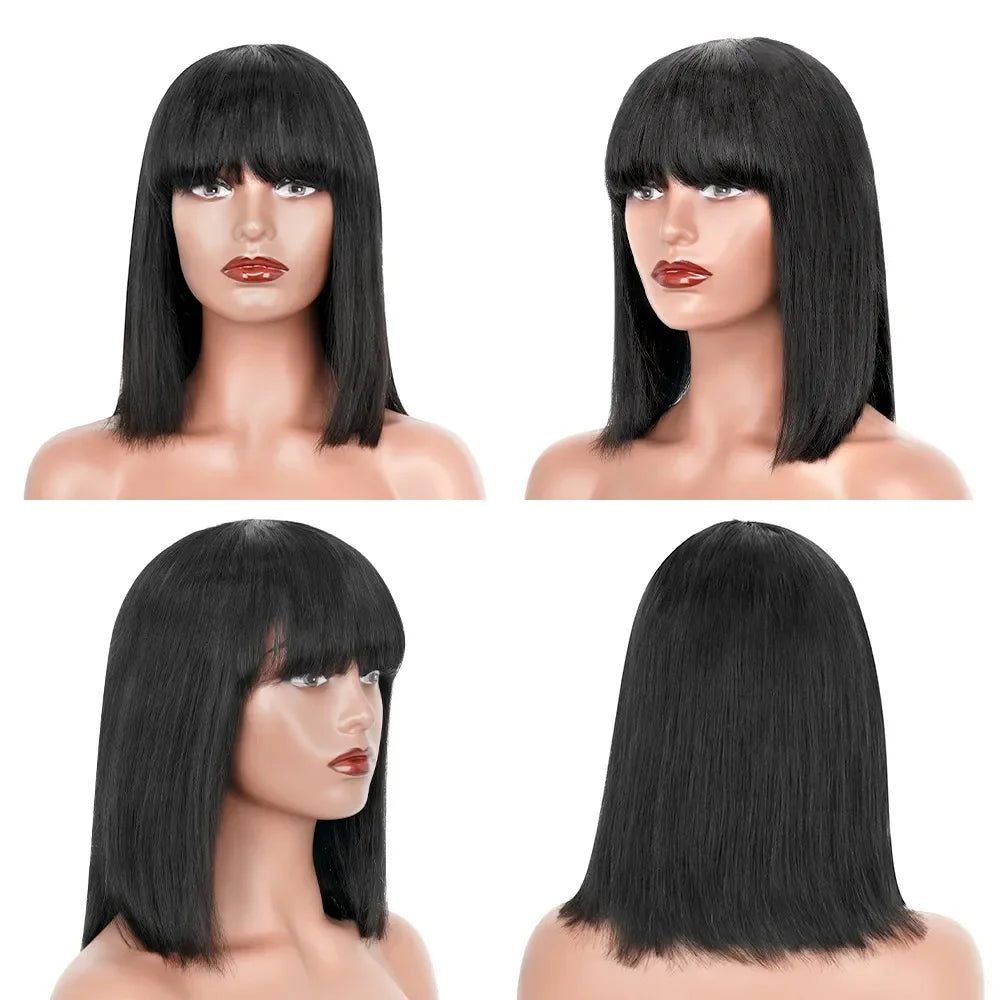 Hair Extensions and Wigs
Straight Bob Wig With Bangs Natural Short Straight Wigs For Black Women Machine Made Brazilian Virgin Hair Bangs Wigs For Women