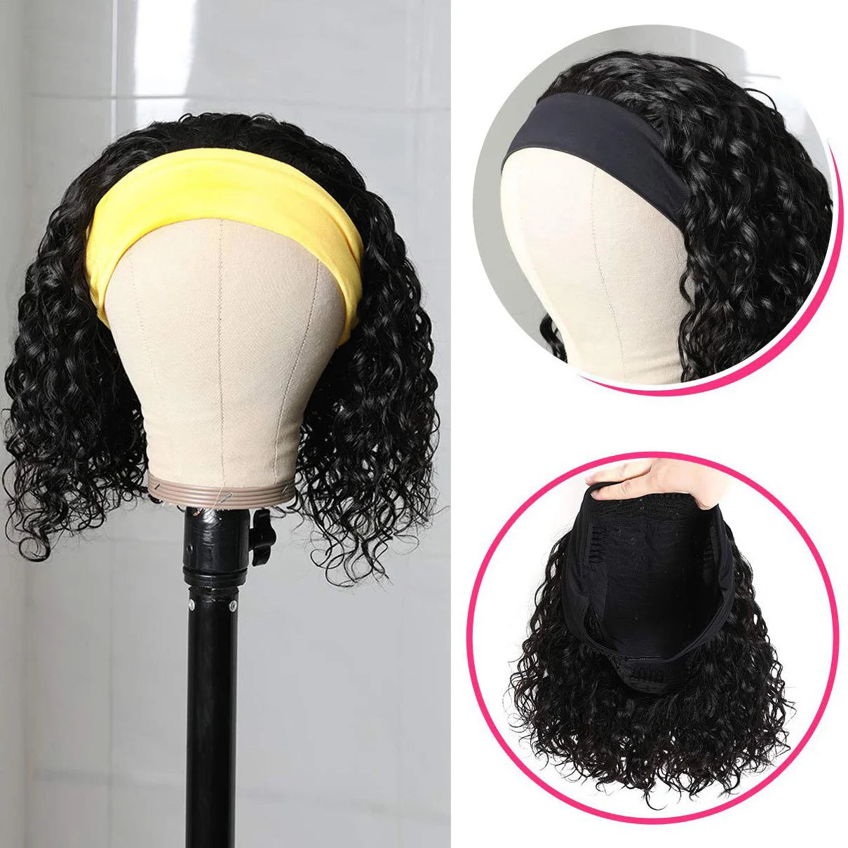 Hair Extensions and Wigs
Deep Wave Headband Wig Human Hair Curly Bob Wigs For Women 100% Real Hair Bobo Wigs Full Machine Made Wigs Natural Black Hair