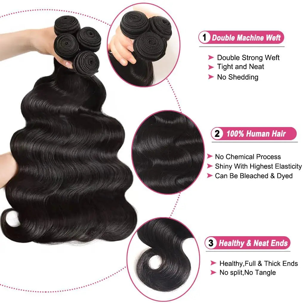 Hair Extensions and Wigs
Human Hair Bundles Body Wave 26 28 30 Inch 100% Unprocessed Brazilian Virgin Hair Weave 3 Bundles Real Human Hair Natural Black