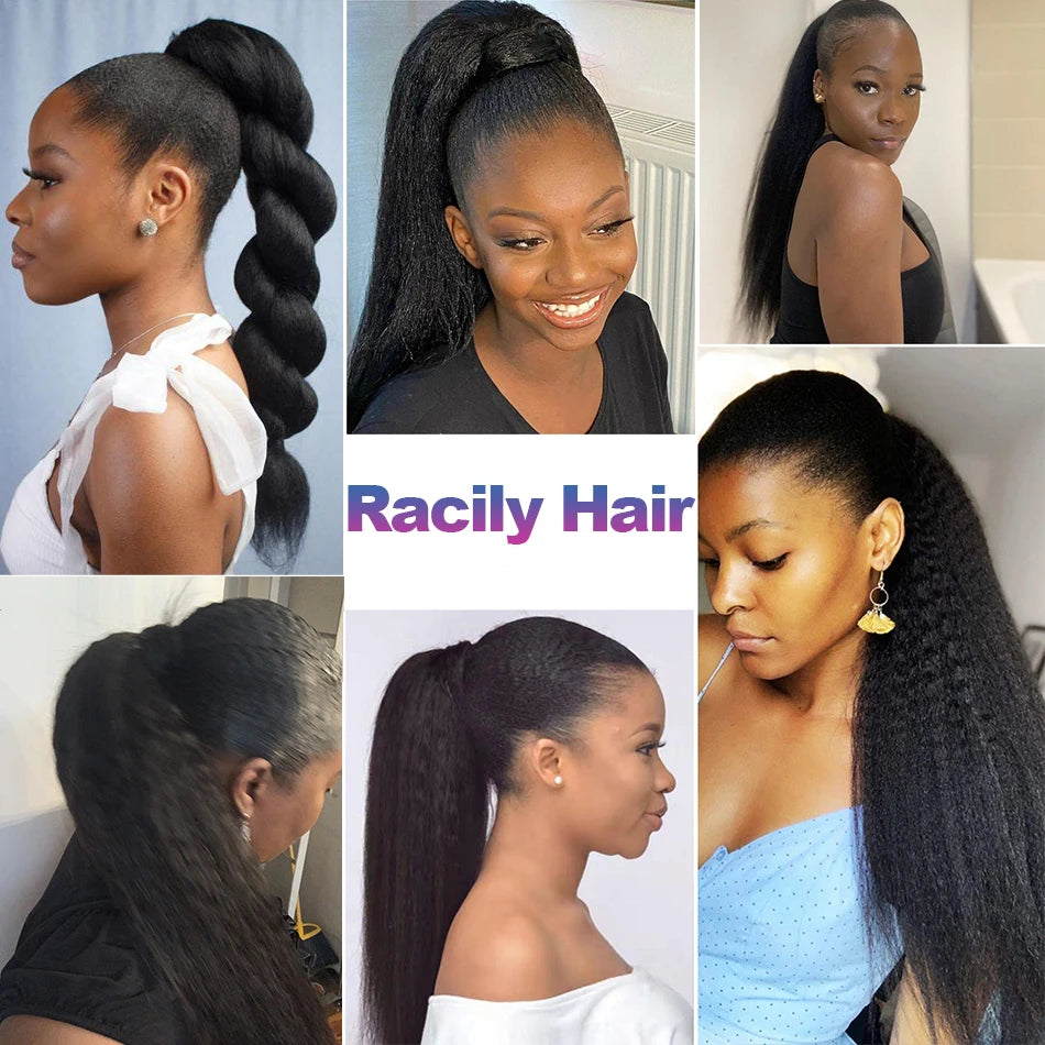 Hair Extensions and Wigs
Racily Hair Kinky Sraight Ponytail Human Hair Afro Kinky Ponytail Hair Extensations Wrap Around Clip In Ponytail Black Yaki Hair