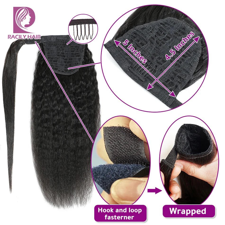 Hair Extensions and Wigs
Racily Hair Kinky Sraight Ponytail Human Hair Afro Kinky Ponytail Hair Extensations Wrap Around Clip In Ponytail Black Yaki Hair