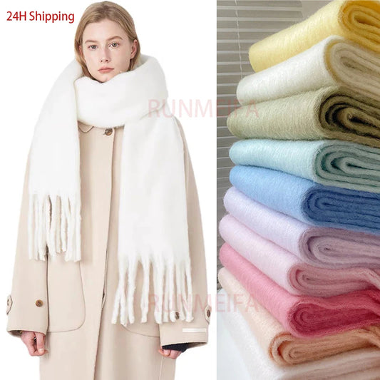 High Quality Luxury Cashmere Bright Solid Colors Women Scarf Winter Shawl and Wrap Bandana Pashmina Tassel Female Foulard Thick Blanket