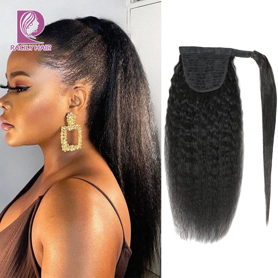 Hair Extensions and Wigs
Racily Hair Kinky Sraight Ponytail Human Hair Afro Kinky Ponytail Hair Extensations Wrap Around Clip In Ponytail Black Yaki Hair