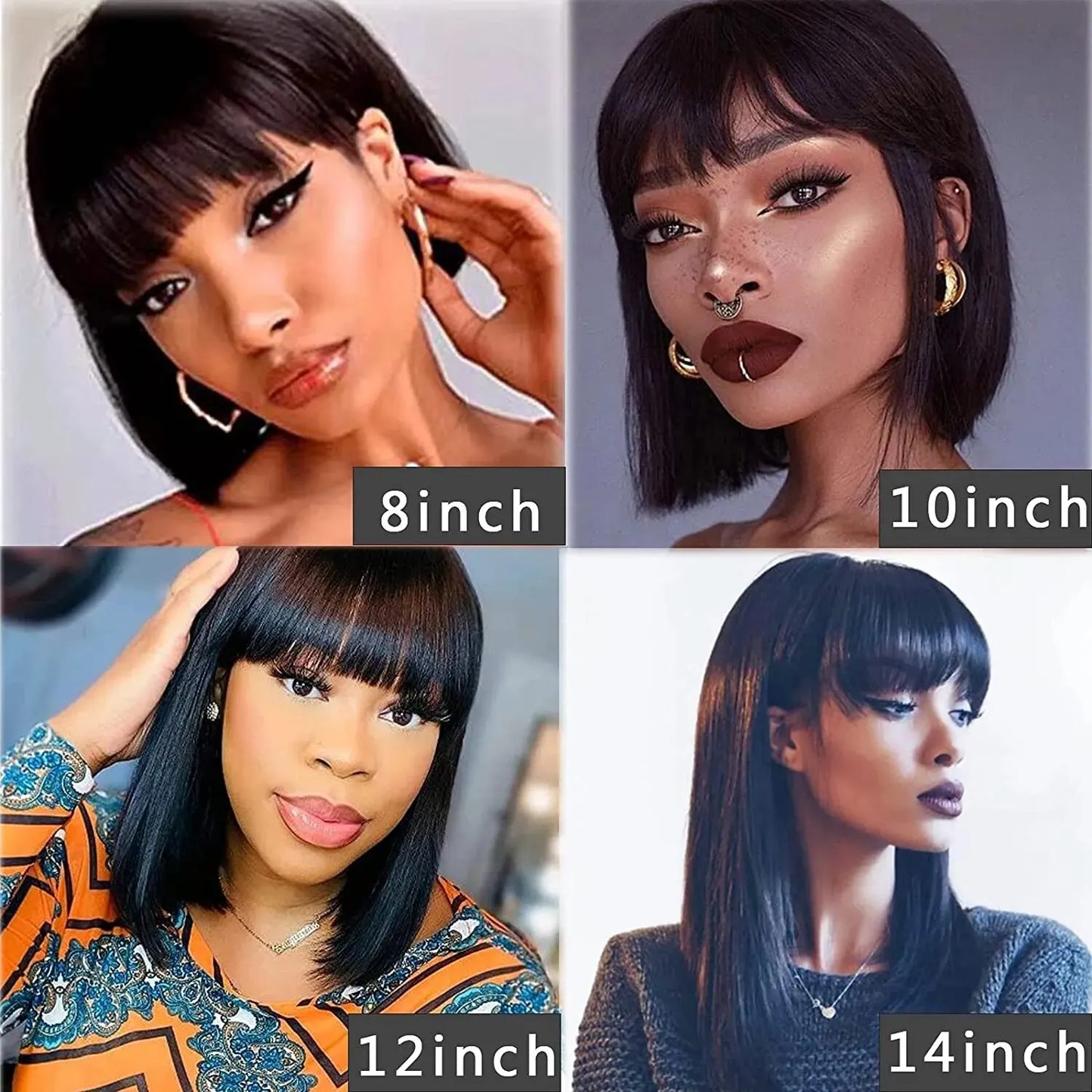 Hair Extensions and Wigs
Straight Bob Wig With Bangs Natural Short Straight Wigs For Black Women Machine Made Brazilian Virgin Hair Bangs Wigs For Women