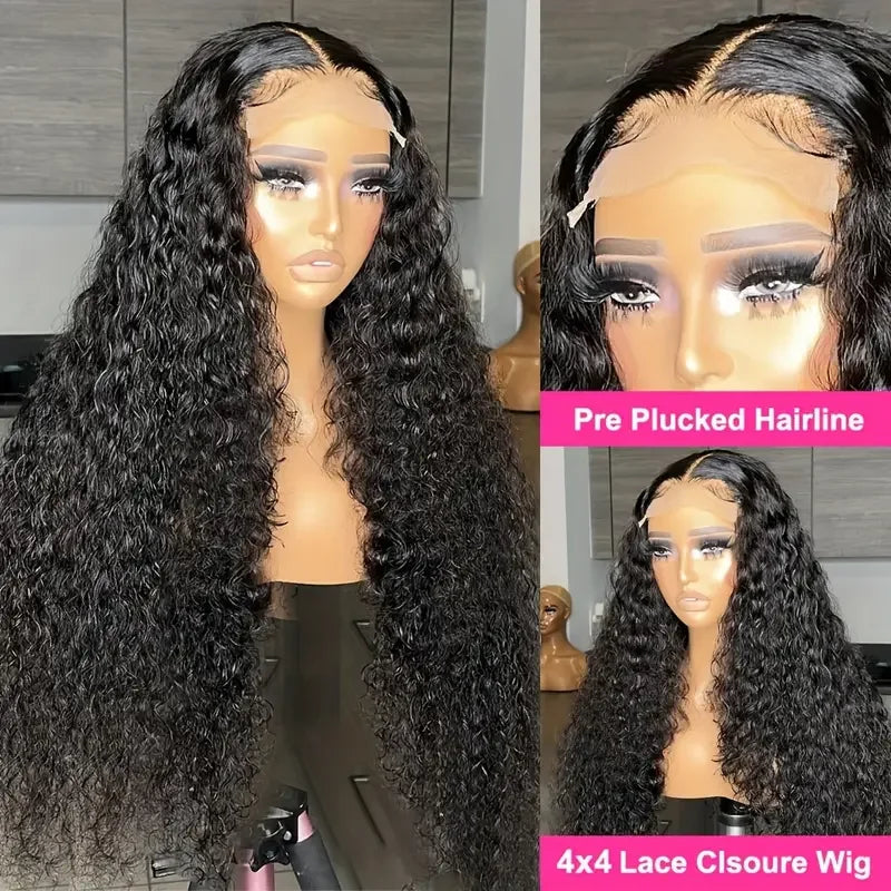 Hair Extensions and Wigs
Natural Color 4x4 Lace Closure Wigs Human Hair Pre Plucked With Baby Hair 180 Density Brazilian Water Wave Wigs For Black Women