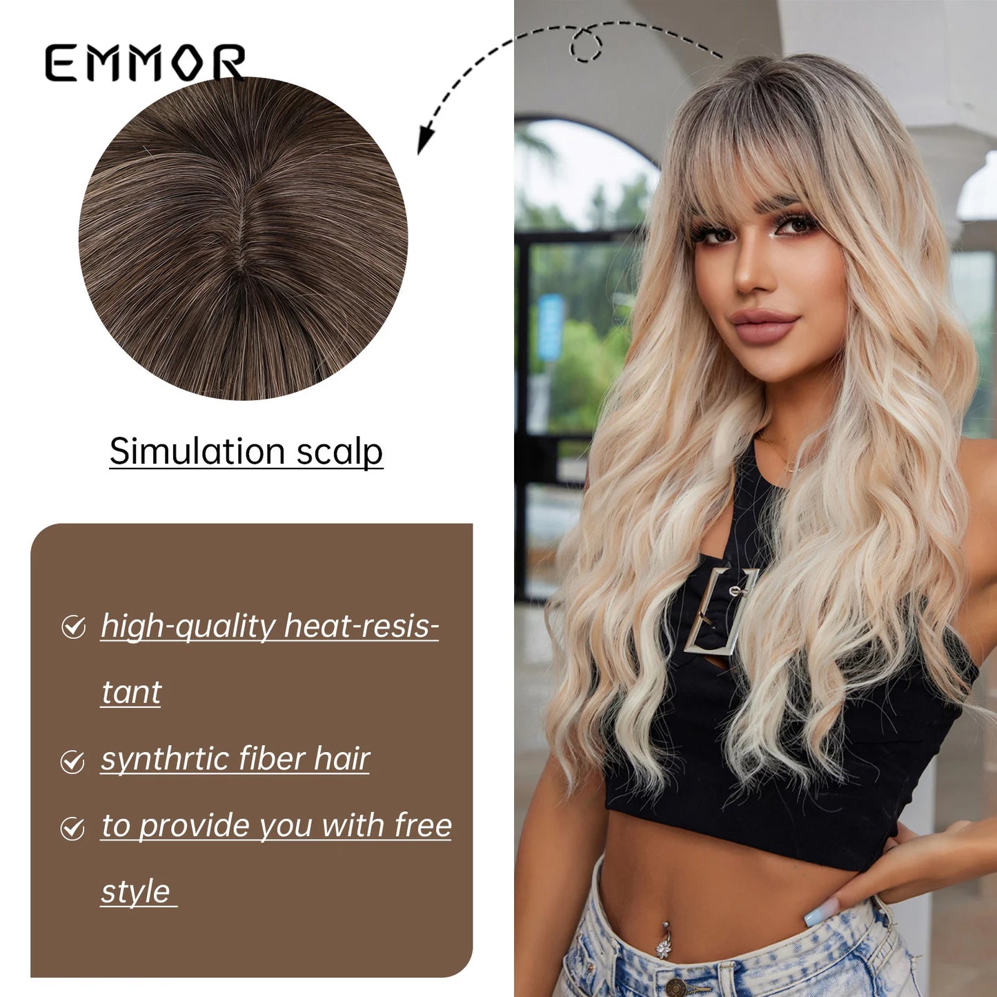 Hair Extensions and Wigs
Emmor Long Wavy Blonde Synthetic Wigs Ombre Brown Daily Natural Hair Wigs With Bangs Cosplay Party for Women Heat Resistant Hair