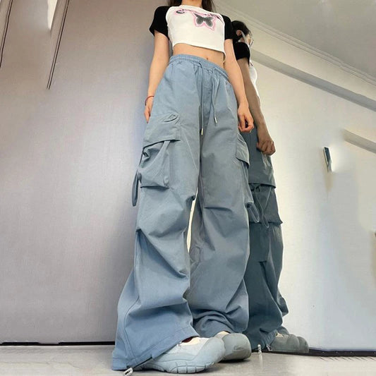 Pants High Waist Streetwear Hip Hop Trousers Female Big Pockets Casual Low Waist Drawstring Baggy Sweatpants