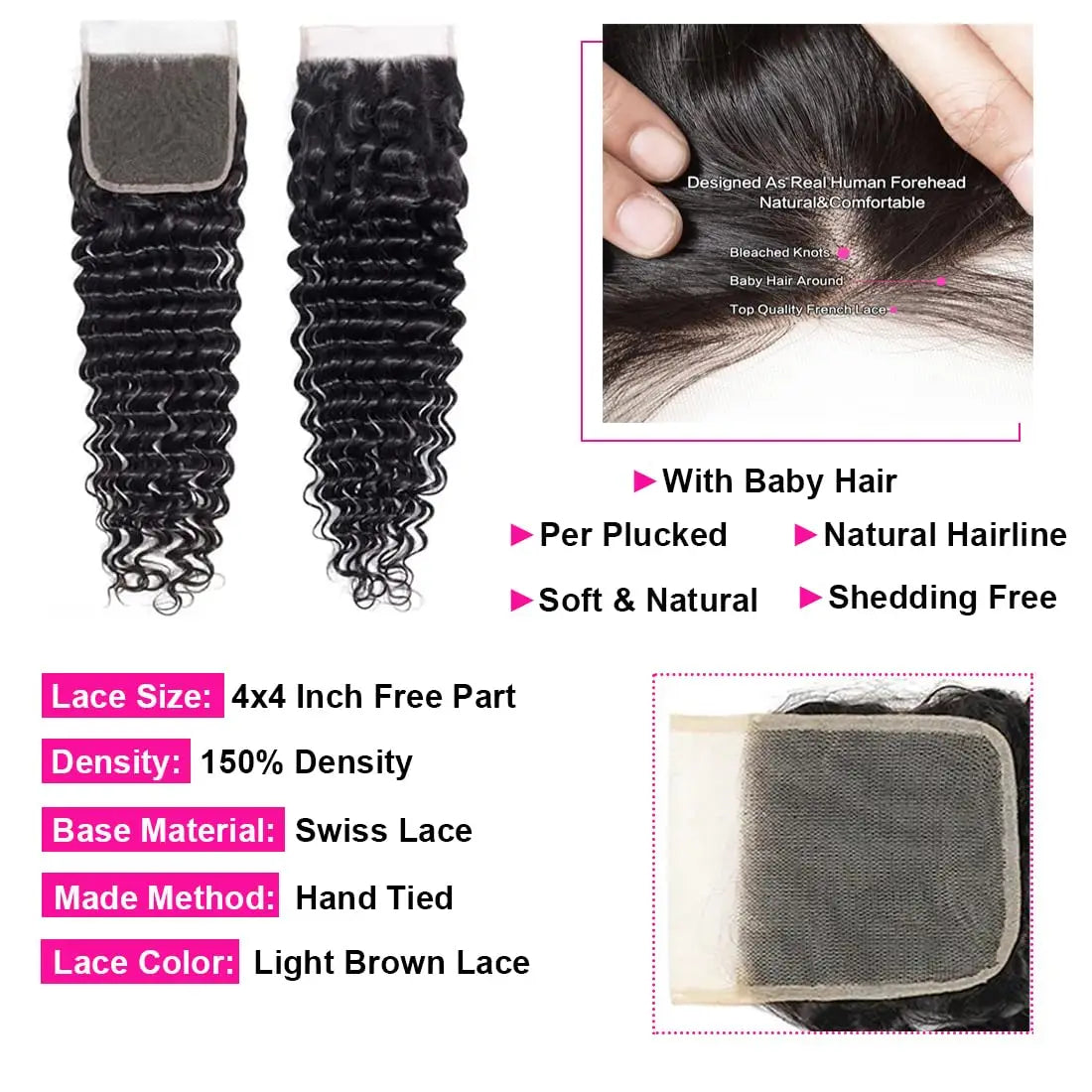 Hair Extensions and Wigs
Deep Wave Human Hair Bundles With Closure 100% Unprocessed Brazilian Virgin Human Hair Weave 3 Bundles With 4x4 HD Lace Closure