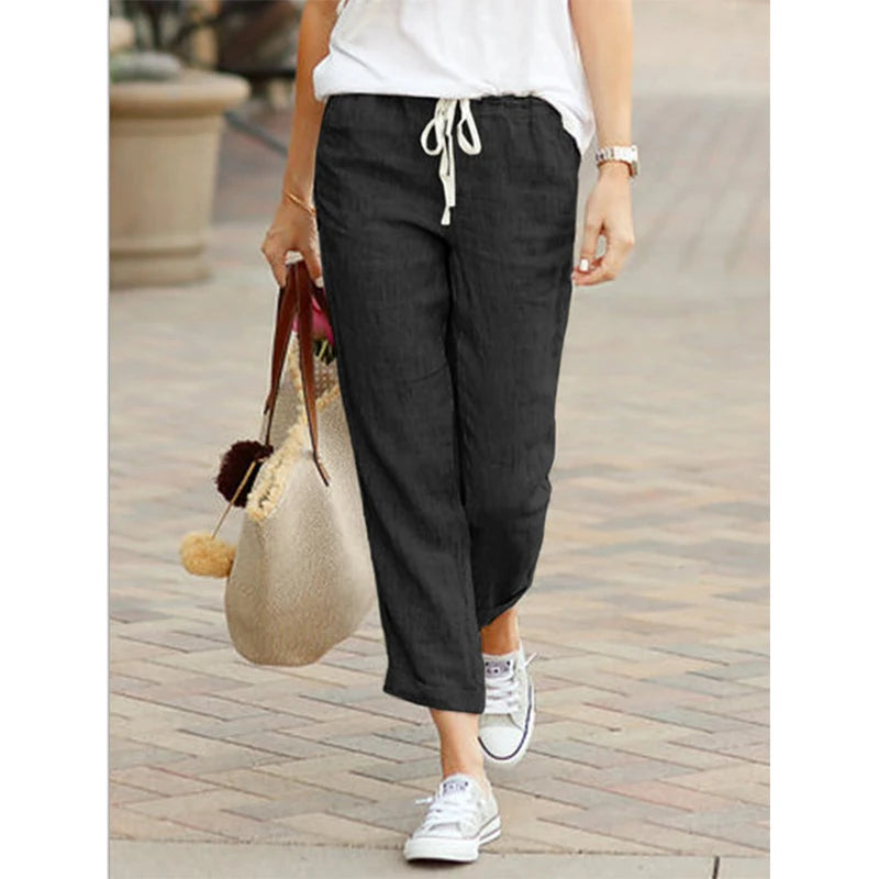 pants Autumn Cotton Women's Pants Y2K Black Drawstring Elastic Waist Casual Pants Female Loose Fashion Elegant Ladies Bottom