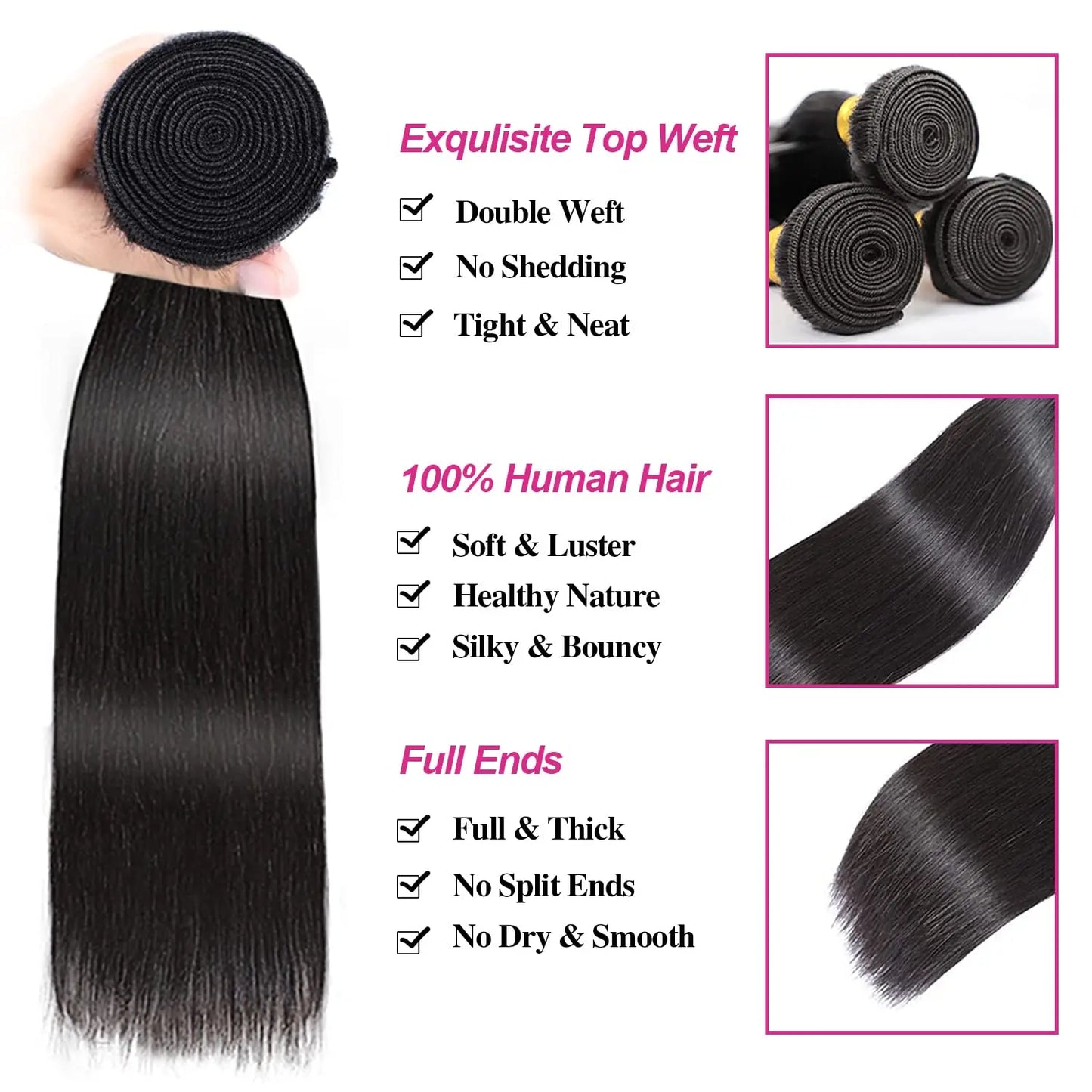 Hair Extensions and Wigs
Straight Human Hair Bundles with Closure 100% Unprocessed Brazilian Human Hair 3 Bundles with Frontal 4x4 Closure with Baby Hair