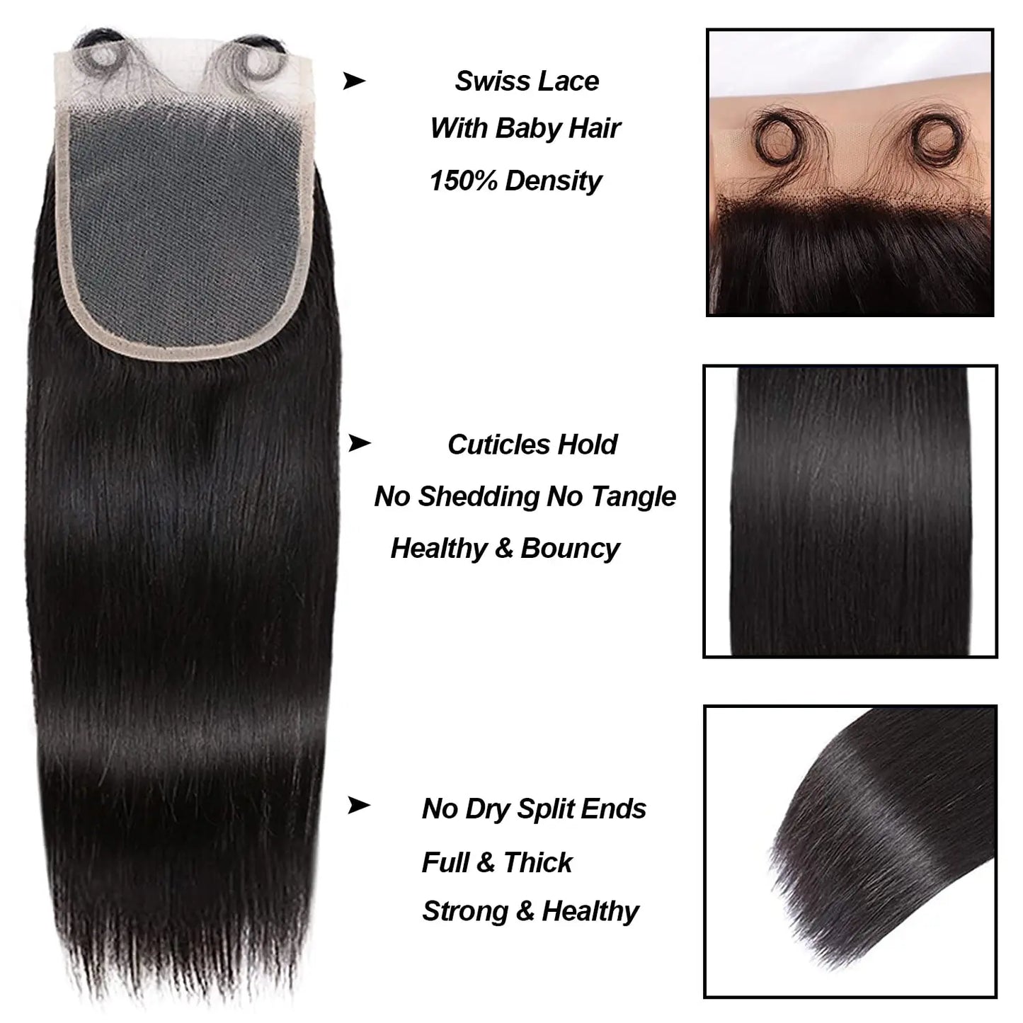 Hair Extensions and Wigs
Straight Human Hair Bundles with Closure 100% Unprocessed Brazilian Human Hair 3 Bundles with Frontal 4x4 Closure with Baby Hair