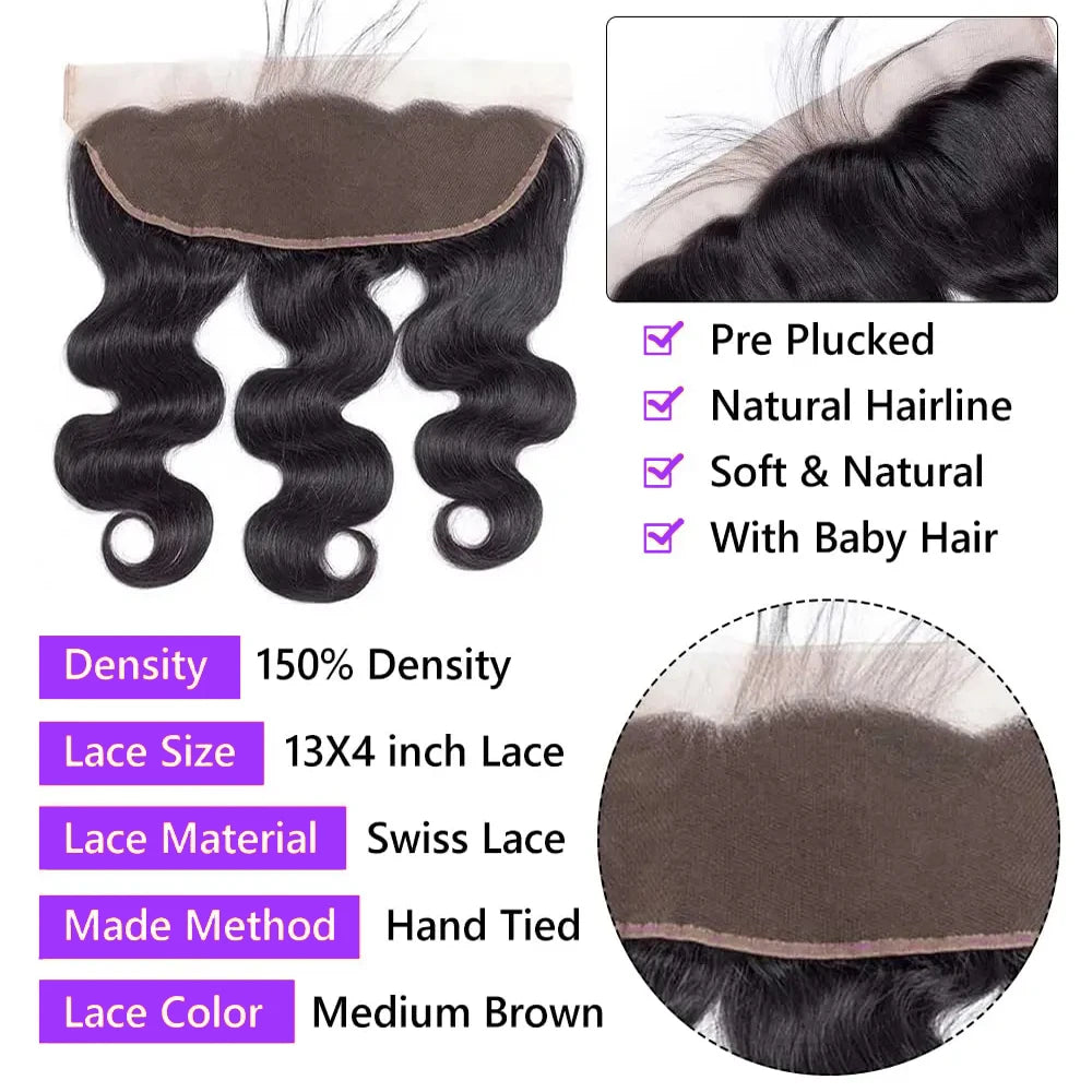 Hair Extensions and Wigs
Body Wave Bundles Brazilian Hair Weave 3 Bundles with 13x4 Frontal Virgin Remy Human Hair Bundles 28 30 32 inches Hair Extension