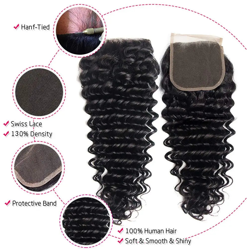 Hair Extensions and Wigs
Deep Wave Human Hair Bundles With Closure 100% Unprocessed Brazilian Virgin Human Hair Weave 3 Bundles With 4x4 HD Lace Closure