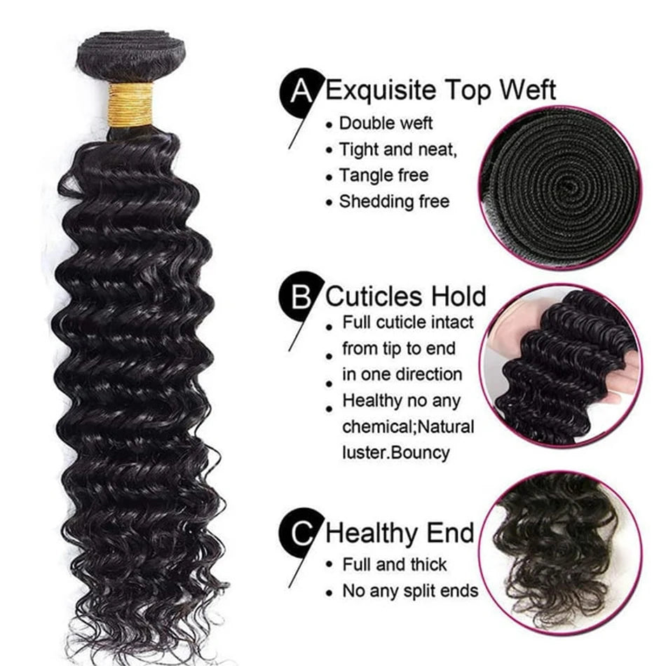 Hair Extensions and Wigs
Brazilian Hair Bundles with Frontal Deep Wave 3 Bundles with 13x4 HD Lace Frontal Ear to Ear Lace Frontal Deep Curly Bundle Hair