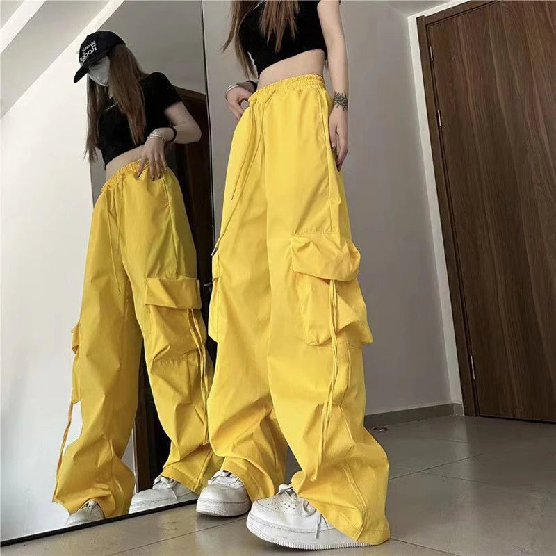 Pants High Waist Streetwear Hip Hop Trousers Female Big Pockets Casual Low Waist Drawstring Baggy Sweatpants