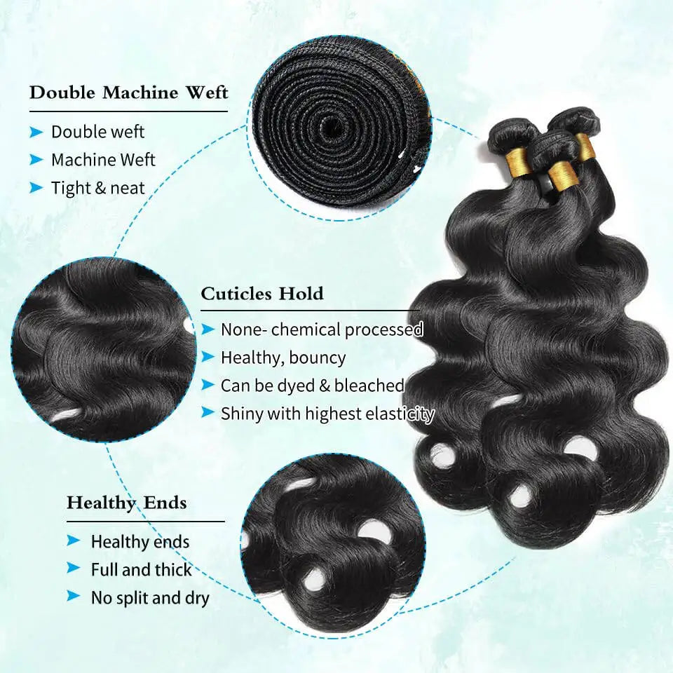 Hair Extensions and Wigs
12A Human Hair Bundle Body Wave 3 Bundles Human Hair 24 26 28 Inch 100% Unprocessed Brazilian Virgin Body Wave Human Hair Bundle