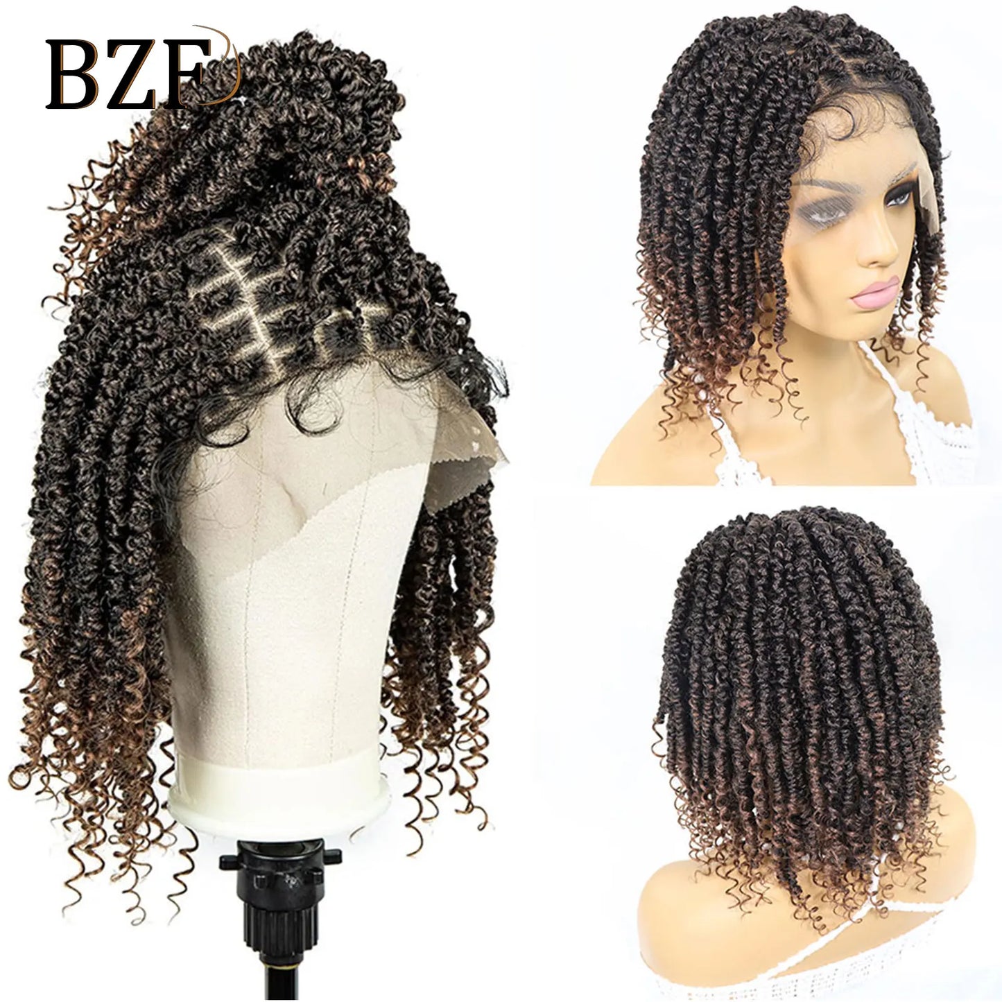 Hair Extensions and Wigs
Short Passion Twist Braided Wigs Curly Ends Square Part Blonde Bob Braided Lace Front Wig For Women Synthetic 12Inch Braided Wig