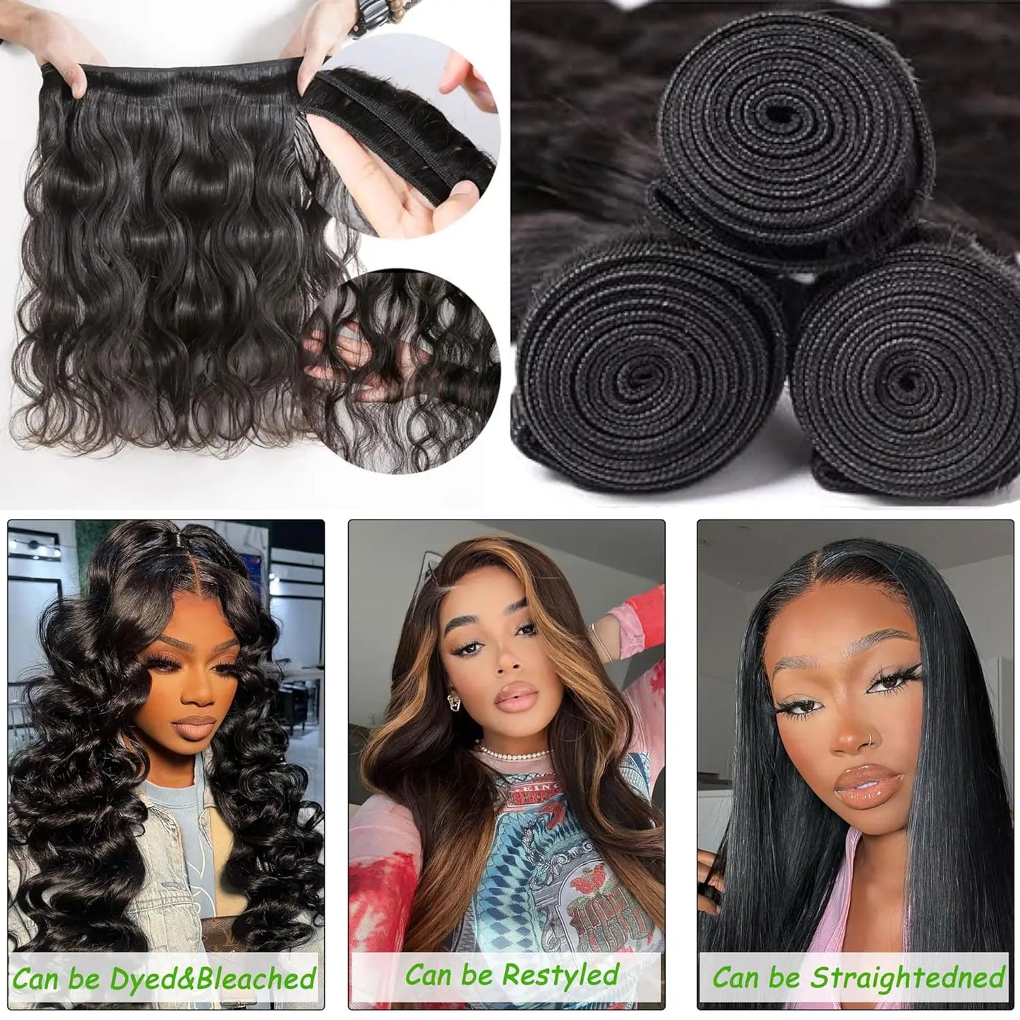 Hair Extensions and Wigs
Human Hair Bundles Body Wave 26 28 30 Inch 100% Unprocessed Brazilian Virgin Hair Weave 3 Bundles Real Human Hair Natural Black