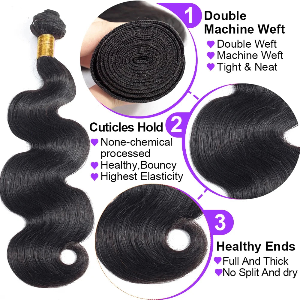 Hair Extensions and Wigs
Body Wave Bundles Brazilian Hair Weave 3 Bundles with 13x4 Frontal Virgin Remy Human Hair Bundles 28 30 32 inches Hair Extension