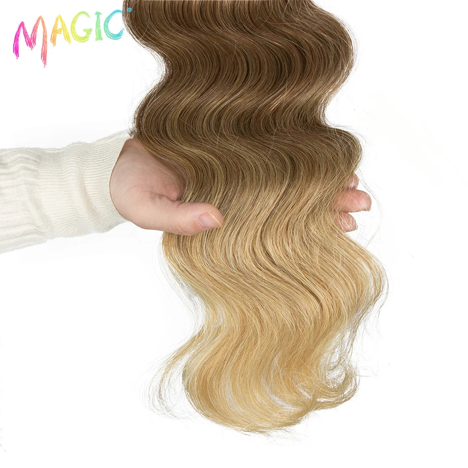 Hair Extensions and Wigs
Magic Synthetic Hair Extensions 24inches 3PCS Body Wave Hair Bundles Ombre Blonde Color Tresses Fake Hair Accessories Cosplay