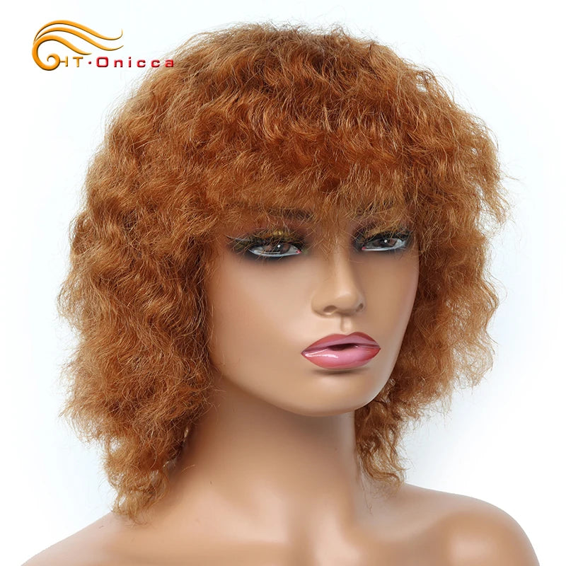 Hair Extensions and Wigs
Short Deep Wave Human Hair Wigs For Women Machine Made Brazilian Remy Hair Wigs With Bangs 1B/30/99J Deep Curly Bob Wigs On Sale