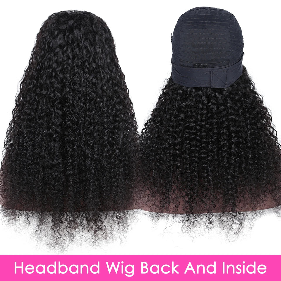 Hair Extensions and Wigs
Kinky Curly Wave Headband Wig Human Hair Brazilian Full Machine Made Natural Color Remy Hair Wigs For Black Women 150% Density