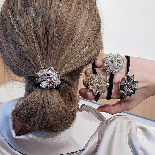 Elegant Look Korean Exquisite Elastic Hair Band Crystal Rhinestone Head Rope Luxury Elegant Fashion Design Ponytail Tie Scrunchies Accesorios