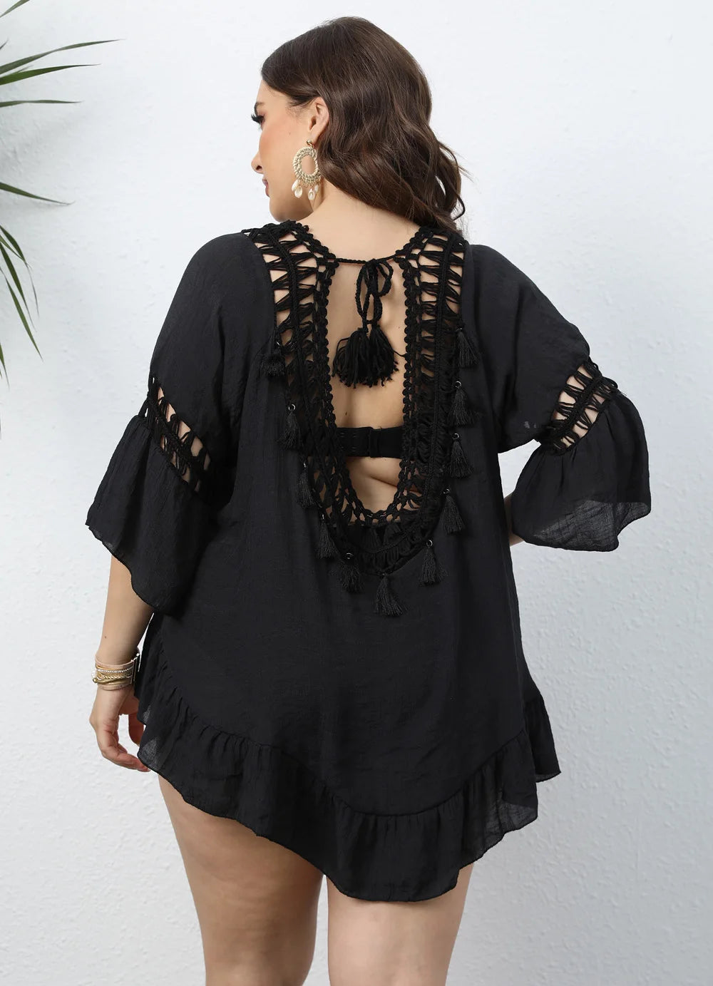 Plus Size Bikini Women Swimsuit Cover-up Sleeveless Bathing Suit Beach Wear Knitting Swimwear Mesh Beach Dress