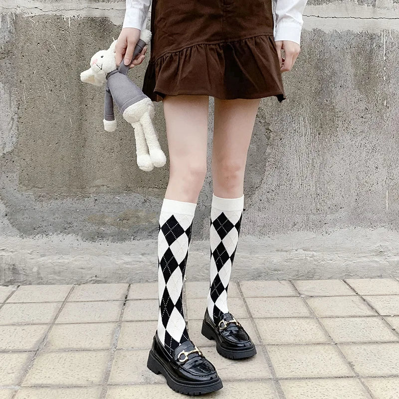 Stockings 
Long Socks Women Stockings Organic Cotton Diamond Warm Thigh High Ladies Girls Street Fashion Young Casual Knee Socks Harajuku