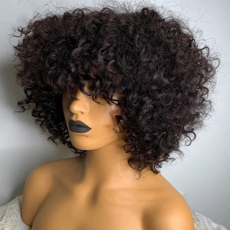 Hair Extensions and Wigs
Brown Color Brazilian Remy Curly Hair Wig With Bangs 180% Density Deep Wave Glueless Human Hair Wigs For Black Women No Lace Wig