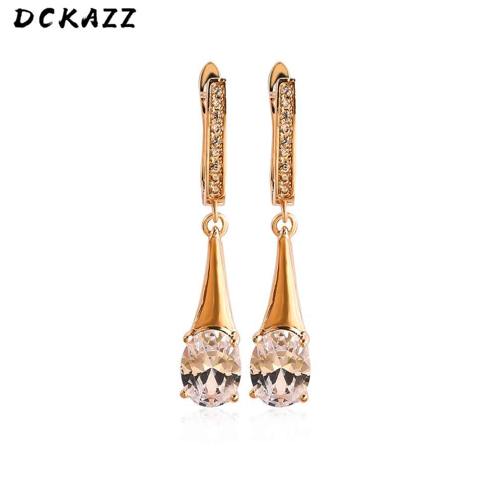 Earring  Dckazz 3 Color Natural Zircon Dangle Water Drop Earring 585 Rose Gold Color Fashion Earrings Women Engagement Luxury Jewelry