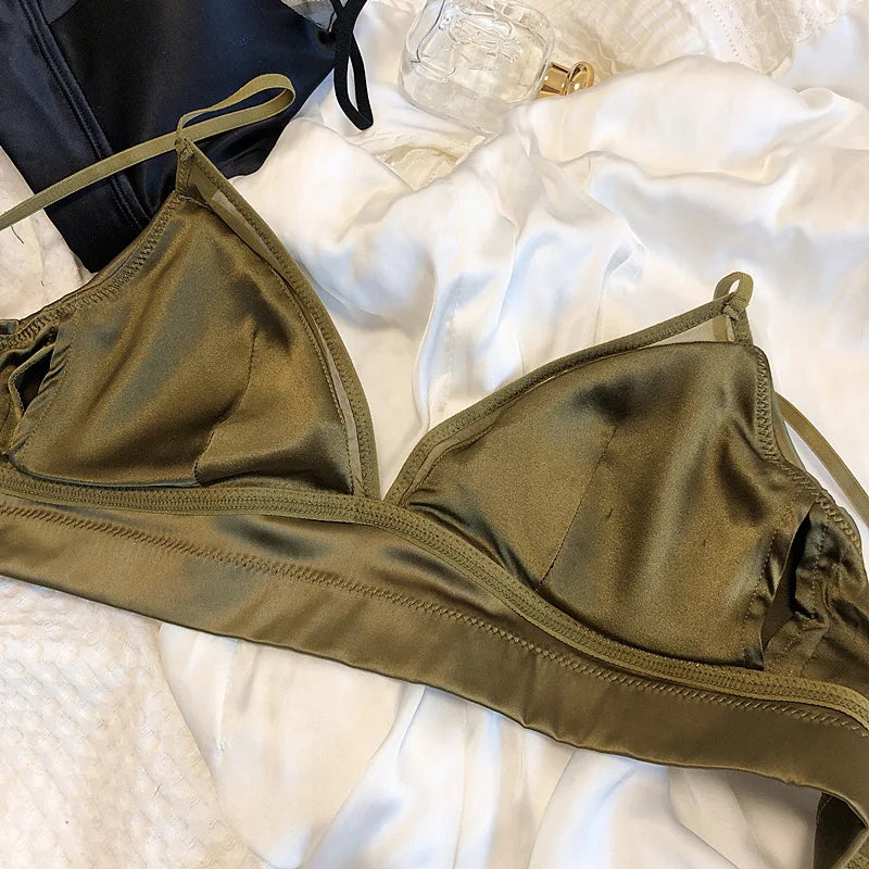 bras
Only A Bra, Silk Wire Free Bralette, Smooth Satin Silk Pad Underwear, Thin  Women Sexy The Triangle Cup Intimate Comfortable