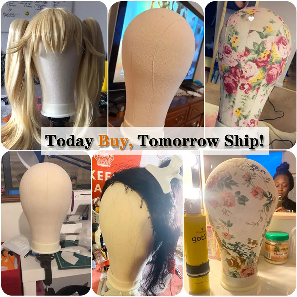 Hair Extensions and Wigs
Canvas Wig Head Wig Stand 21-24inch Mannequin Head for Hairstyling Displaying Making Wig Stand With Head Wig Supports Holder