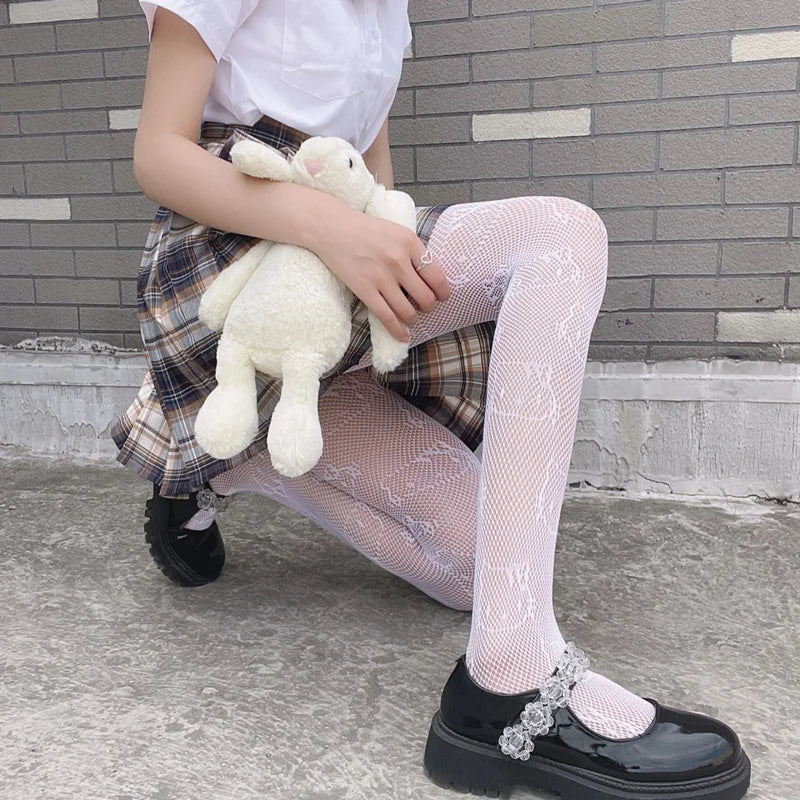 Tights 
Harajuku Tattoos Tights Kawaii Cat Pattern Fishnet Stockings Cute Lovely Bow Nylon Pantyhose Ins Style Anime Cosplay Hosiery