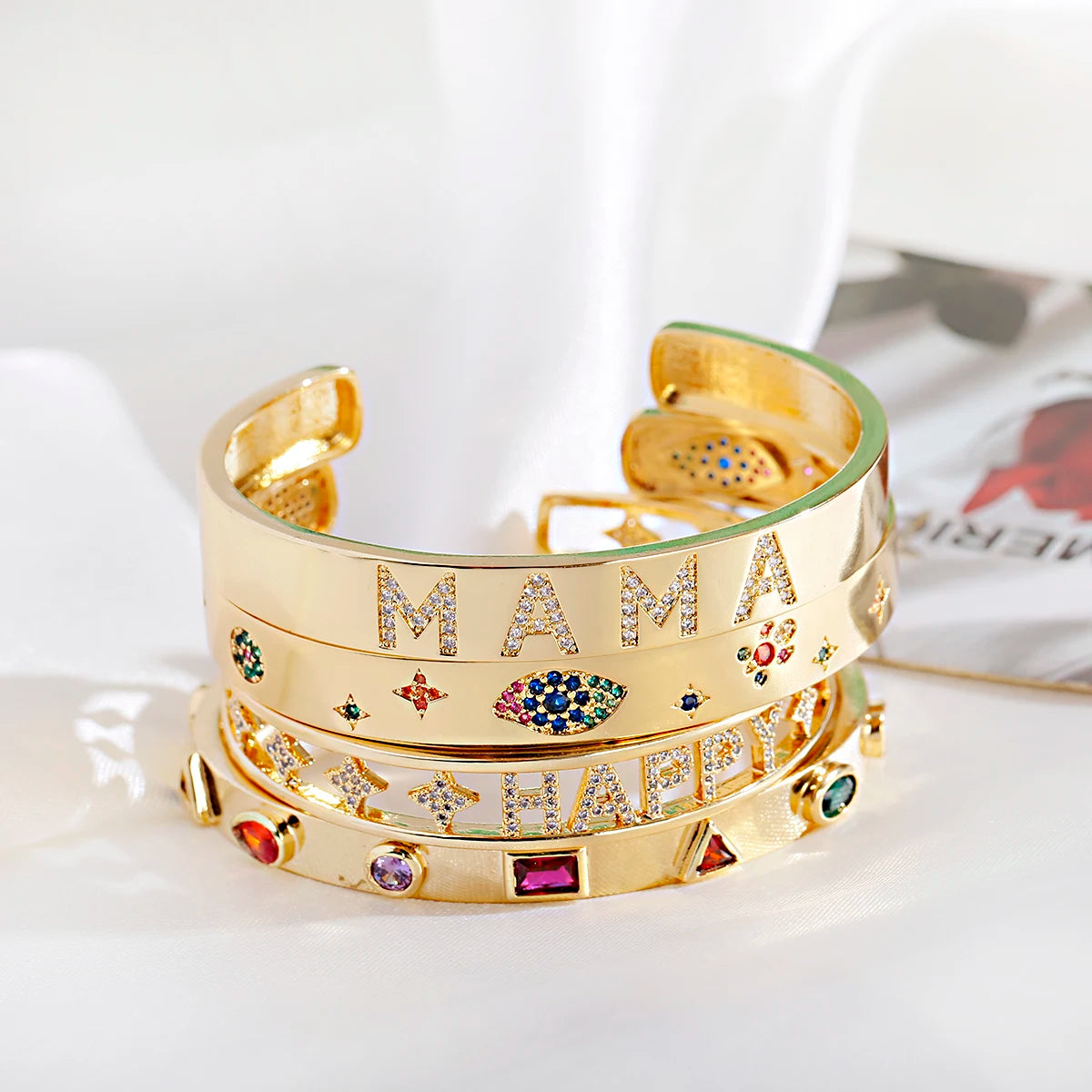 Bracelets Luxury Woman Zircon Crystal Hollow Gold Color Bangle Bracelet For Women Classic Star Evil Eye Bracelets Rhinestone Mother's Day gift